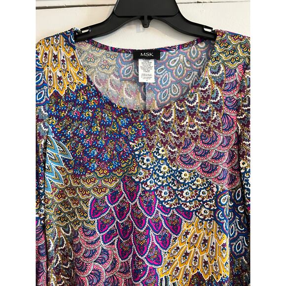 MSK Boho Bell Sleeve Dress M Multicolor Shift Dress EUC - Picture 2 of 14